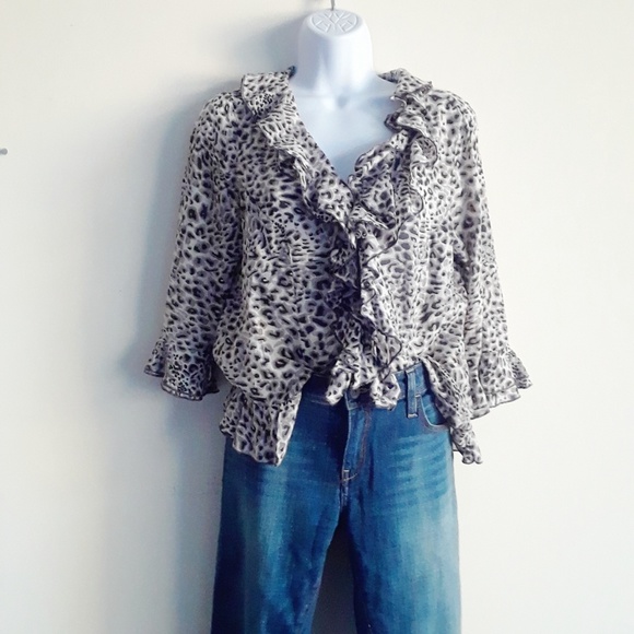 Mark and Spencer Leopard Ruffle Blouse - Picture 2 of 8
